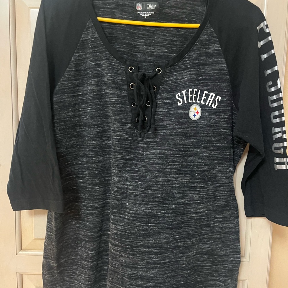 Steelers NFL Black and Gray Team Apparel 3/4 Sleeve